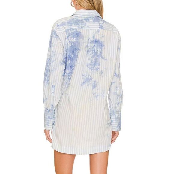Free People x REVOLVE Women Sz XS Blue Nola Striped-Tie Dye L/S Shirt Dress - Picture 9 of 9